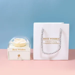 Real Preserved Soap Rose Flower Box With Pendant (White Color Box With White Rose)